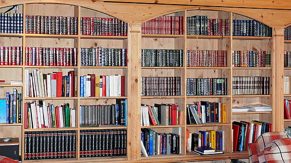 brown wooden bookcase with book lot, work rooms, library, books HD wallpaper