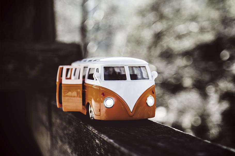 white and brown Volkswagen Samba scale model, car, vehicle, bus, HD wallpaper