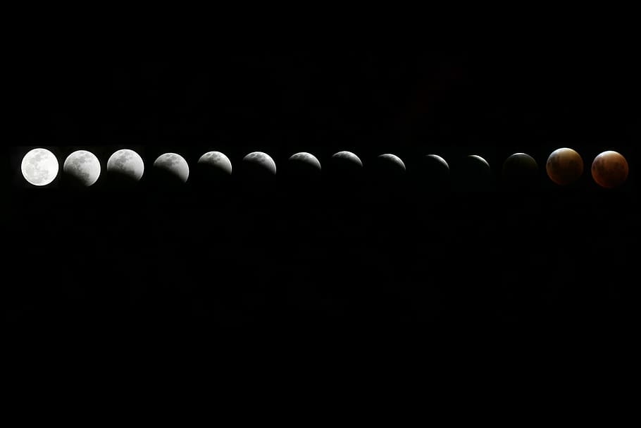planets, phases of the moon illustration, sky, dark, night, wallpaper