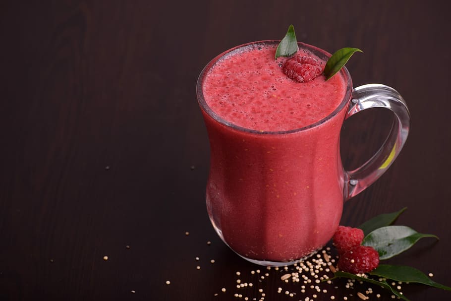 strawberry shake filled glass cup, fruit, drink, food, healthy, HD wallpaper