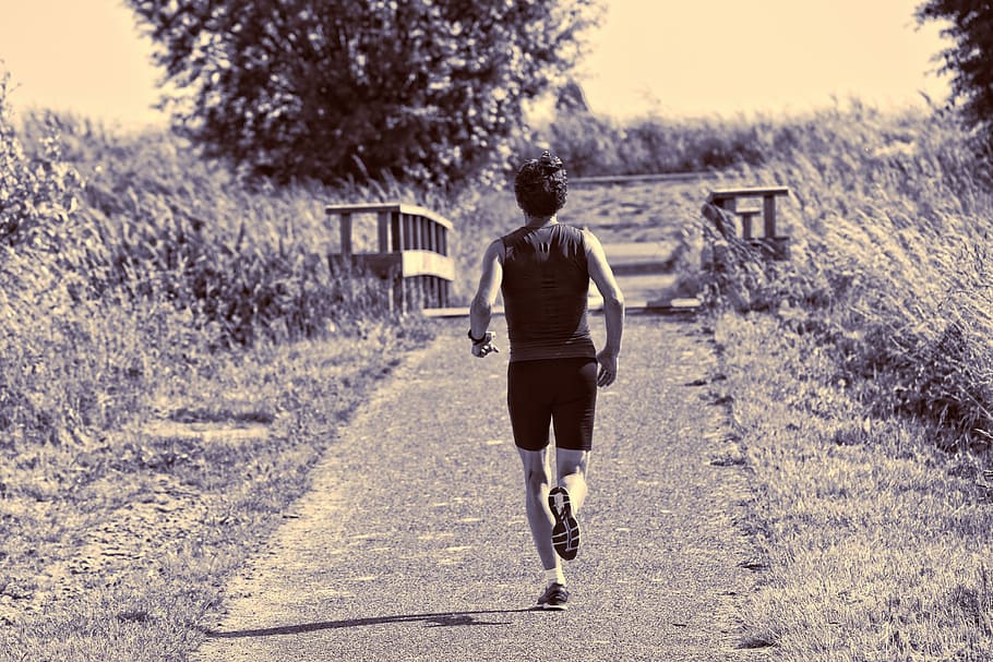 man running near plants, person, runner, sport, exercise, fitness HD wallpaper