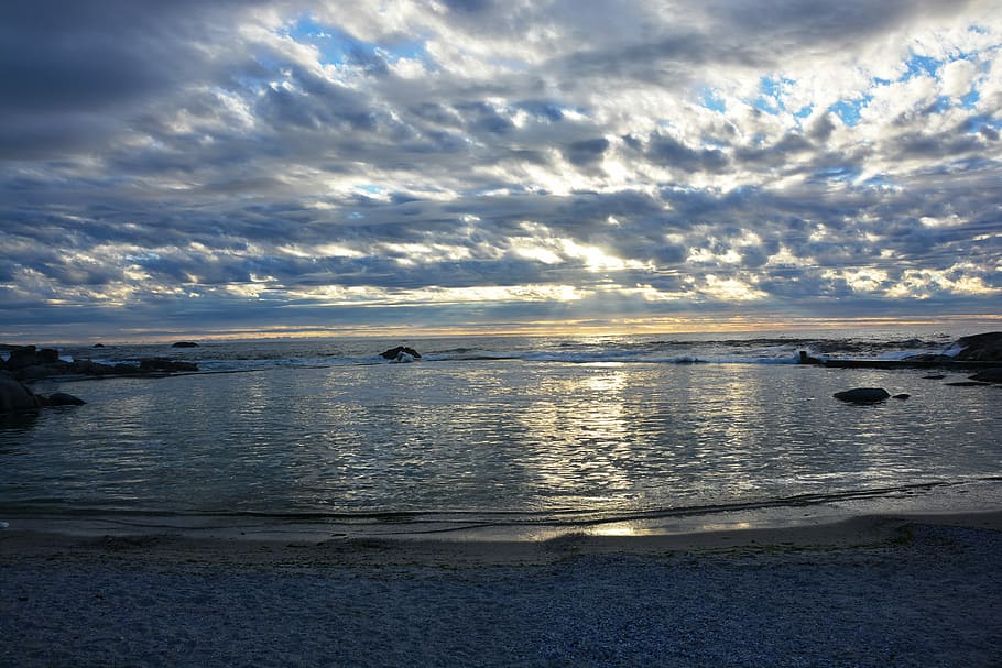 Sea, Clouds, Beach, Sky, abendstimmung, water, nature, sunset HD wallpaper