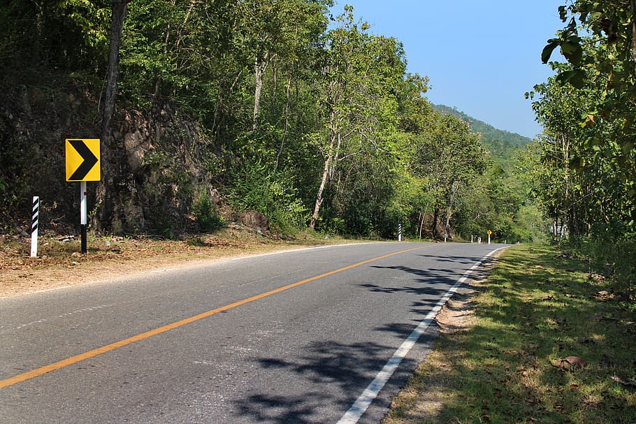 road, way, trees, landscape, route, sign, nobody, journey, drive HD wallpaper