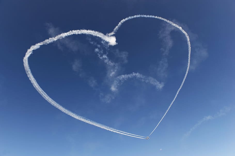 plane with smoke forming heart on sky, jets, planes, aircraft HD wallpaper