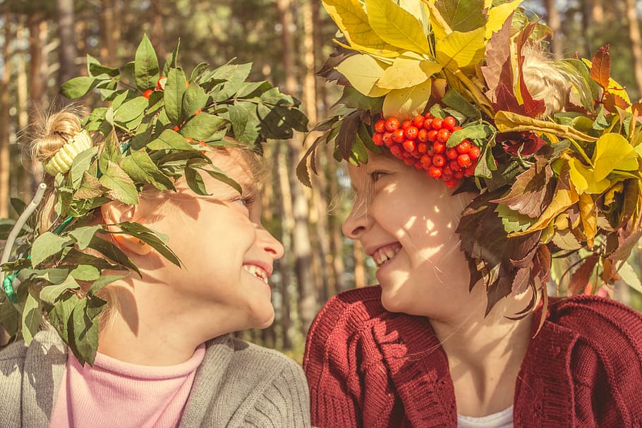 autumn, kids, two people, plant, adult, young adult, women HD wallpaper