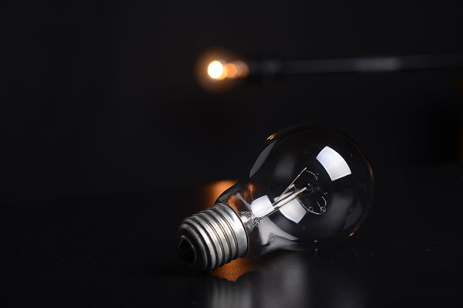 bulb, lights, macro, illuminated, black background, light bulb, HD wallpaper
