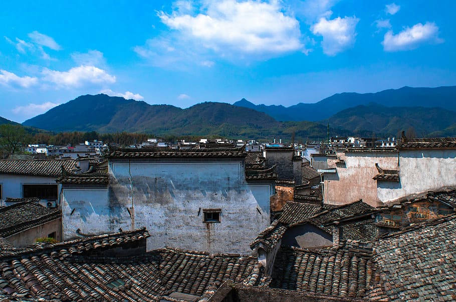 China, Rooftop, Architecture, Building, mountain, sky, asia HD wallpaper