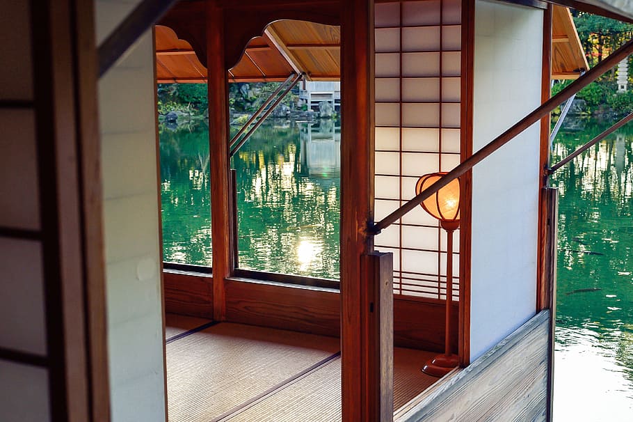 photo of open window house near body of water, japan, japanese-style room