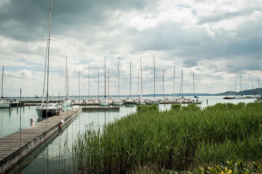 Port, Balaton, Water, Hungary, Lake, landscape, sky, boat, travel HD wallpaper