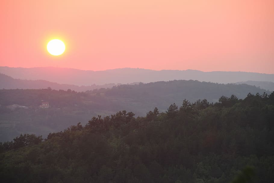 Sunset, Hum, Croatia, setting, summer, nature, tranquility HD wallpaper