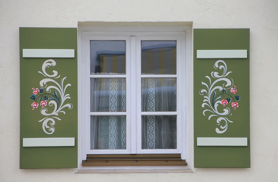 white 3-panel glass window pane, building, home, shutter, painting, HD wallpaper
