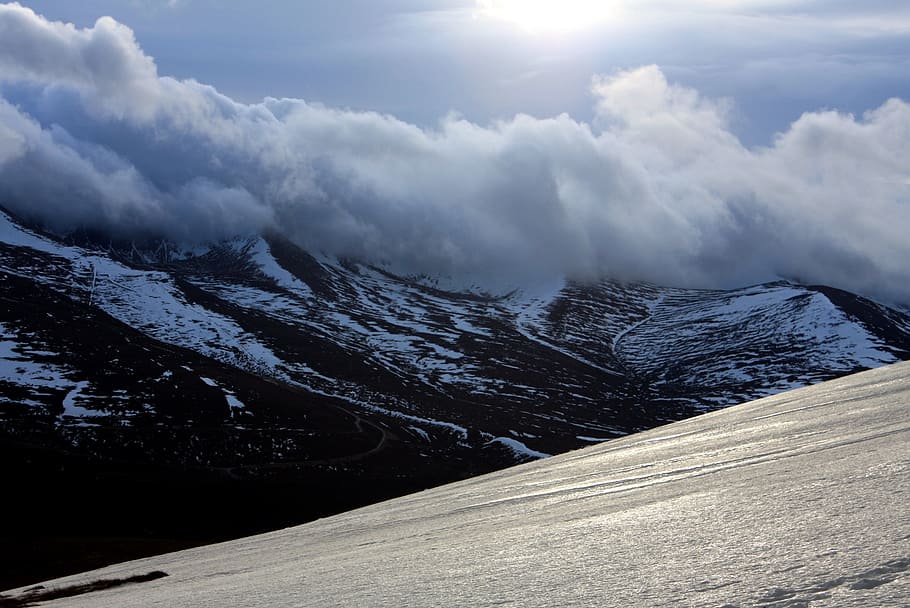 winter, mountain, clouds, snow, nature, outdoors, mountain Peak HD wallpaper