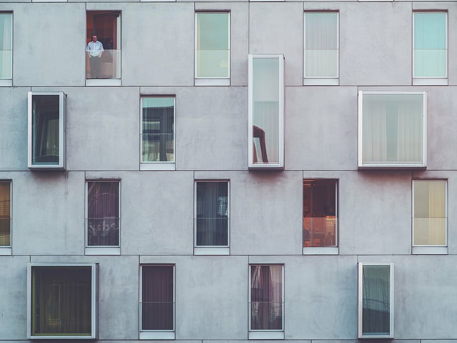 person infront of window of building, architecture, infrastructure HD wallpaper