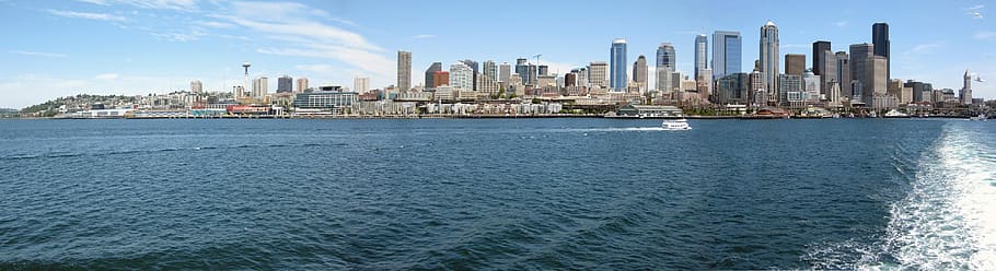 city buildings near ocean at daytime photo, seattle, skyline HD wallpaper