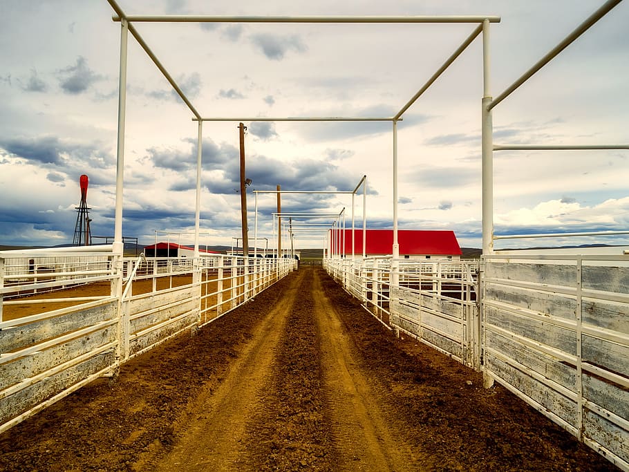 wyoming, corrals, structure, sunset, dusk, dirt, farm, ranch HD wallpaper