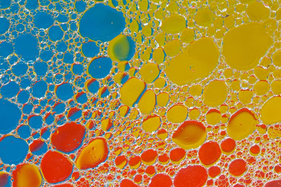 bubbles, abstract, lights, yellow, orange, blue, psychedelic HD wallpaper