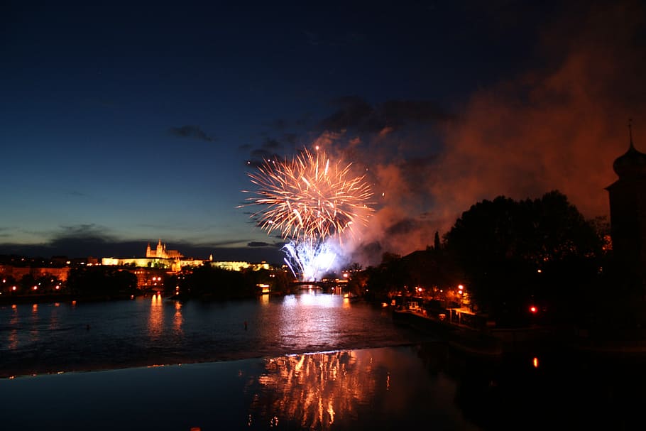 fireworks, new year, night, illuminated, celebration, firework display HD wallpaper