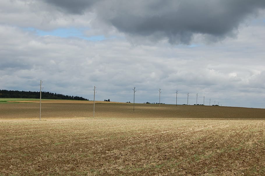 autumn, field, clouds, environment, sky, turbine, wind turbine HD wallpaper