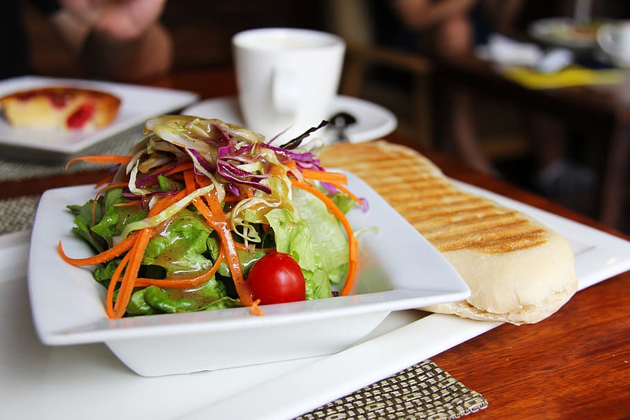 Salads, Coffee, Tea, Breads, Breakfast, cafe, yummy, pastry HD wallpaper