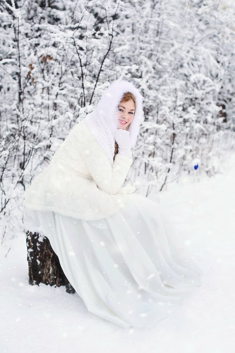 cold, female, model, person, sitting, snow, winter, winter clothing HD wallpaper