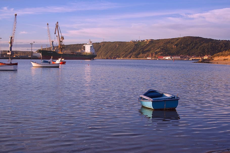 Barca, Boat, Sail, River, Low Tide, is, port, habor, aviles HD wallpaper