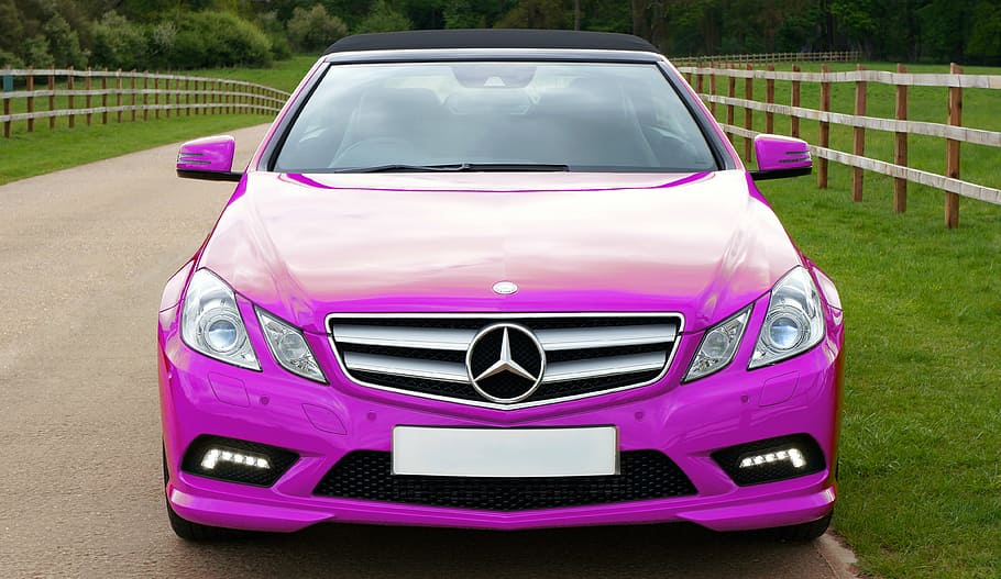 pink Mercedes-Benz convertible car, luxury, transport, auto, motor, HD wallpaper