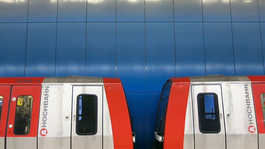 metro, line u4, hamburg, hochbahn, no people, blue, red, transportation, HD wallpaper