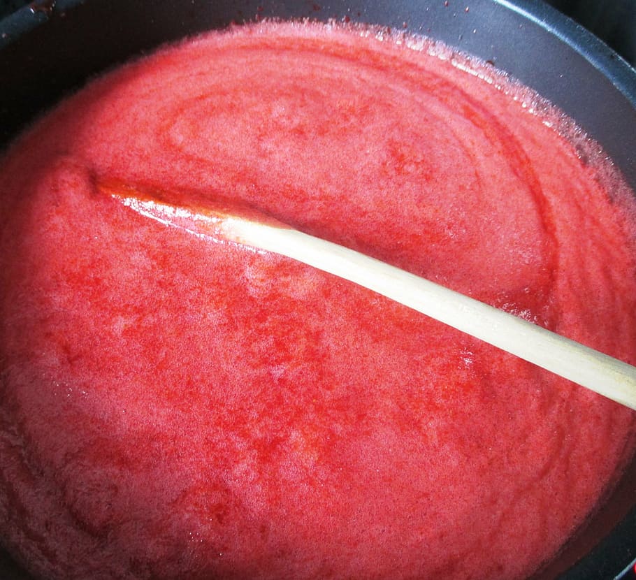 jam, cook, cooking pot, stir, strawberries, red, vitamins, sweet HD wallpaper