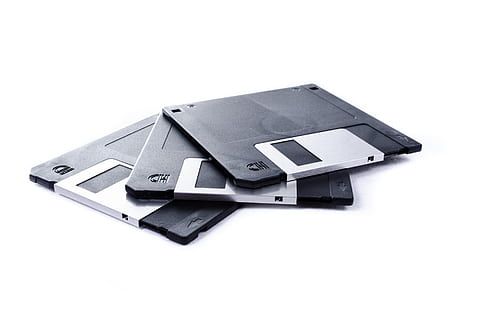 three grey and black Floppy Diskets, isolated, file, save, white HD wallpaper