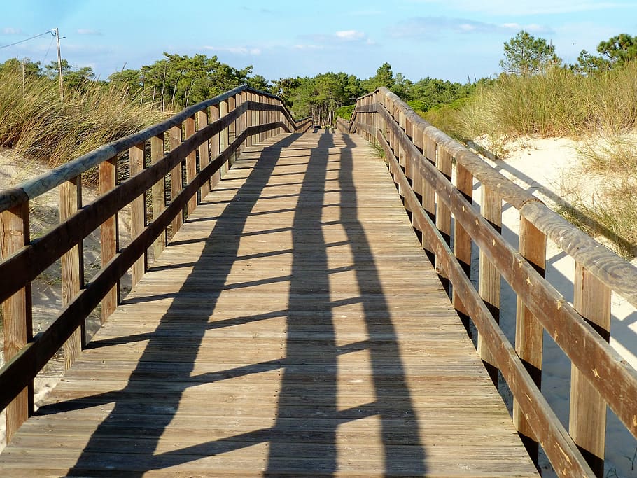 Construction, Wood, Walking Path, handrail, shadow, stripes HD wallpaper