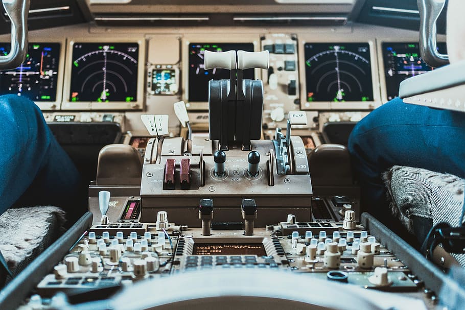 vehicle gear shifter, two pilot in airplane cockit controls, aircraft HD wallpaper