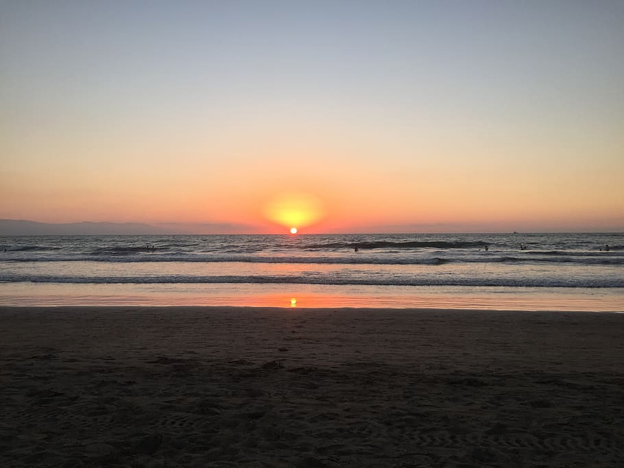 sunset, sea, setting sun, sky, scenics - nature, water, beach HD wallpaper