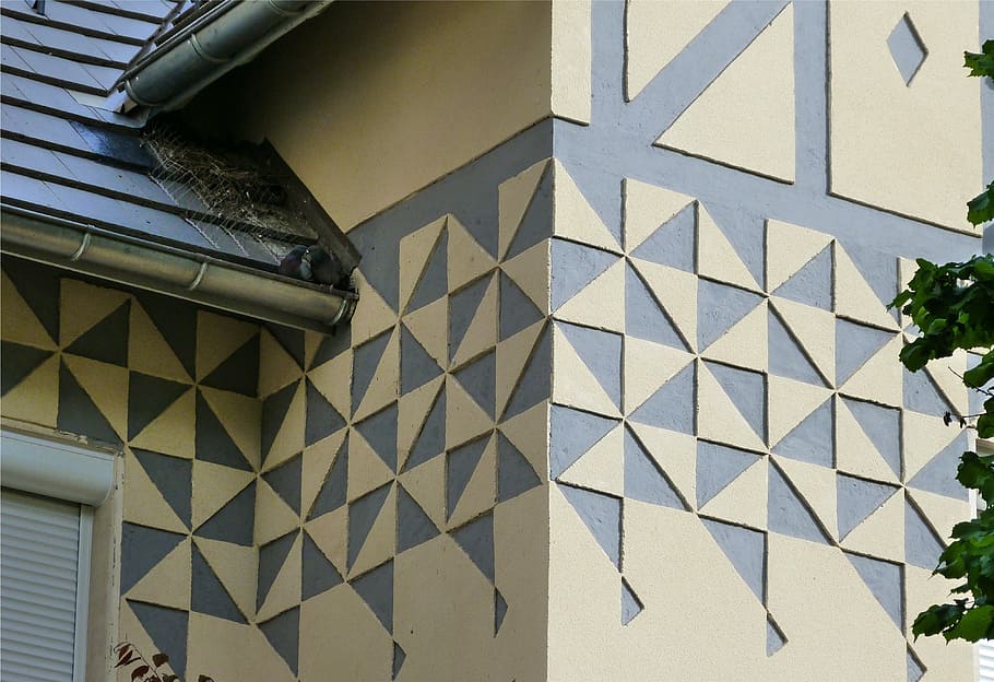 house, wall, facade, decor, relief, painting, geometry, angle HD wallpaper