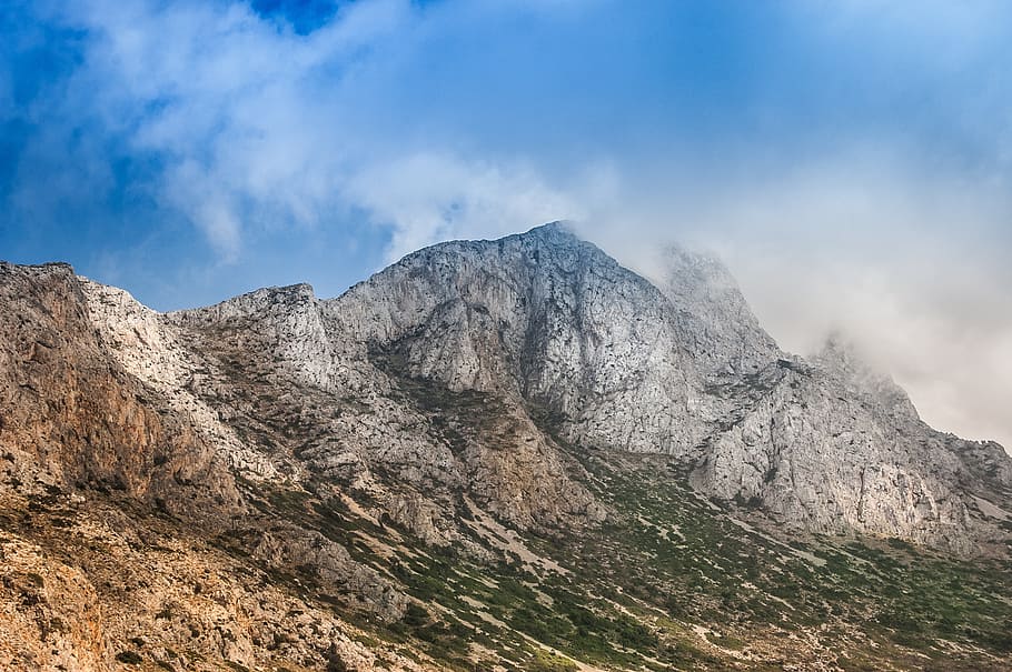 mountain during daytime, mountains, crete, greece, sky, landscape HD wallpaper