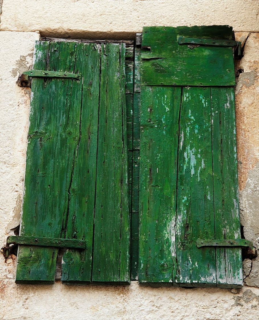 Old, Window, Doors, Shutters, Wooden, building, green, green color HD wallpaper