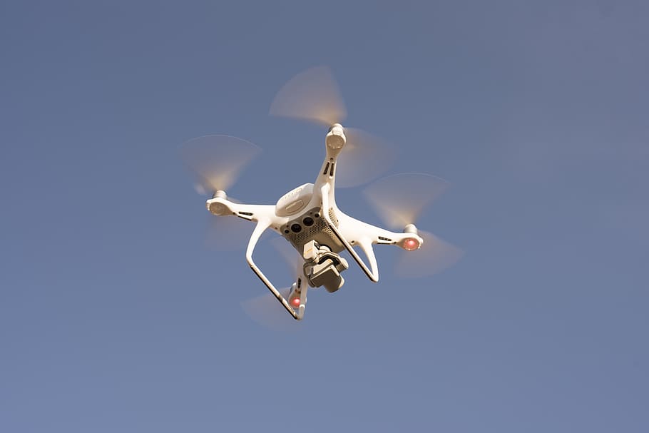 drone, fly, technology, flight, air, blue, sky, aerial view HD wallpaper
