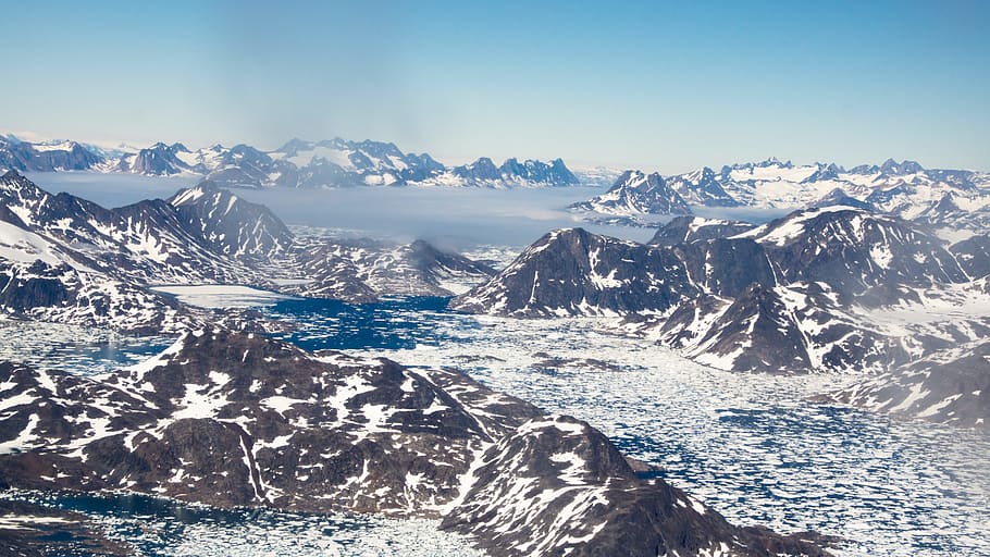 mountain, range, landscape, nature, sky, snow, summer, ice HD wallpaper
