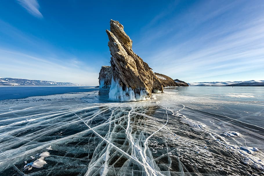 clouds, cold, ice, icy, motion, nature, rock, scenery, sky HD wallpaper