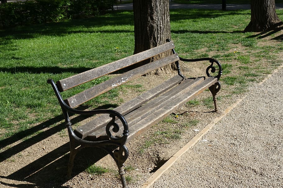 Wooden, Bench, Empty, Seat, park, outdoor, absence, park - man made space HD wallpaper