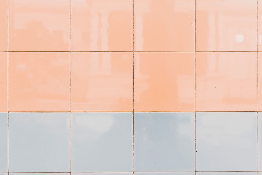blue and orange wall, brown and gray tiles, reflection, glossy HD wallpaper