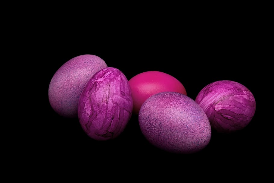 five purple eggs, easter eggs, happy easter, color, easter theme, HD wallpaper