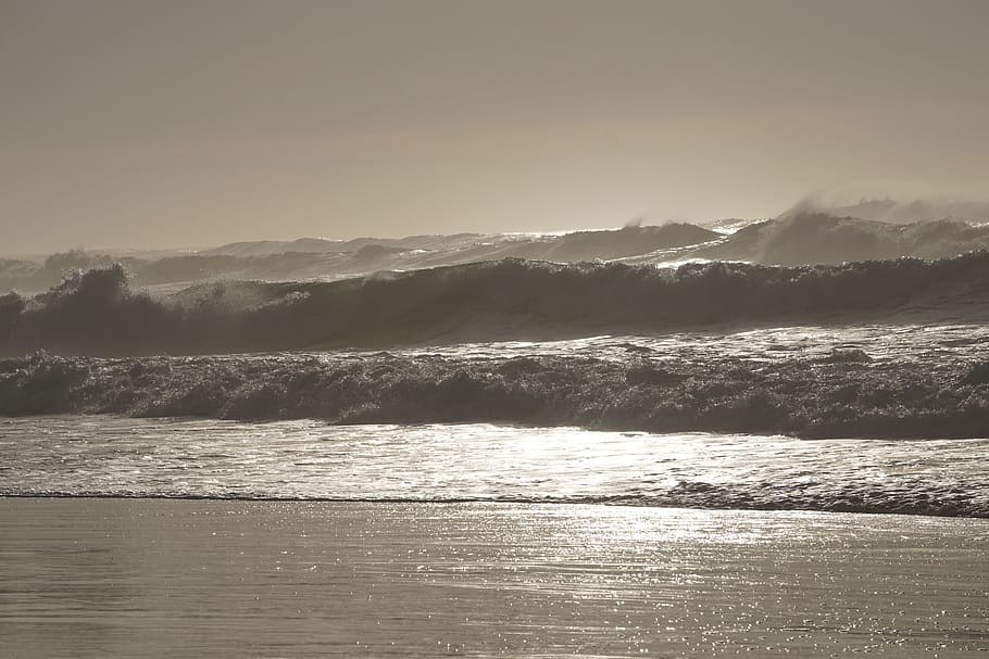 beach, waves, ocean, sand, atlantic, wind, landscape, scum HD wallpaper