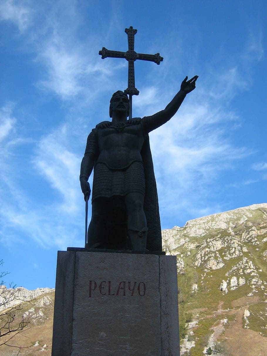 statue, covadonga, pelayo, cross, christianity, religion, famous Place HD wallpaper