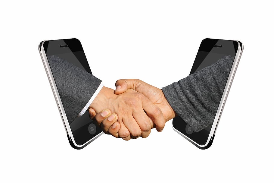person shaking hands, handshake, arrangement, contract, smartphone, HD wallpaper