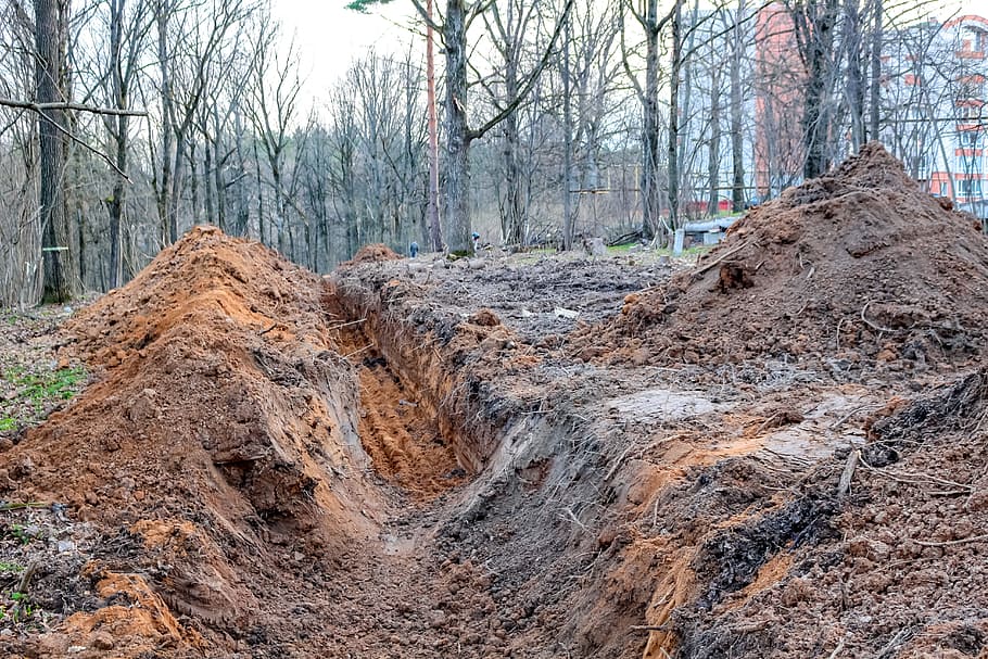 trench, land, digging, work, strip, excavation, communication HD wallpaper