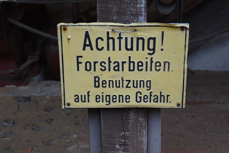 warning, shield, attention, warnschild, forestry work, communication HD wallpaper