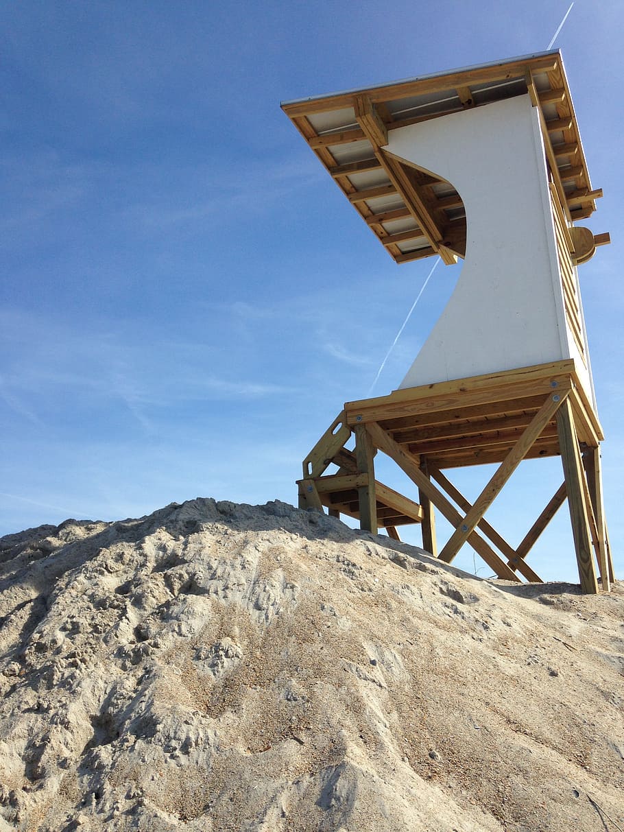 lifeguard, stand, dunes, sand, beach, sky, nature, day, environment HD wallpaper
