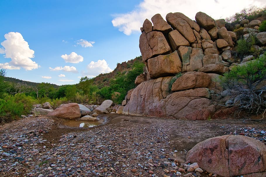 arizona, rocks, clouds, sky, southwest, desert, nature, water HD wallpaper