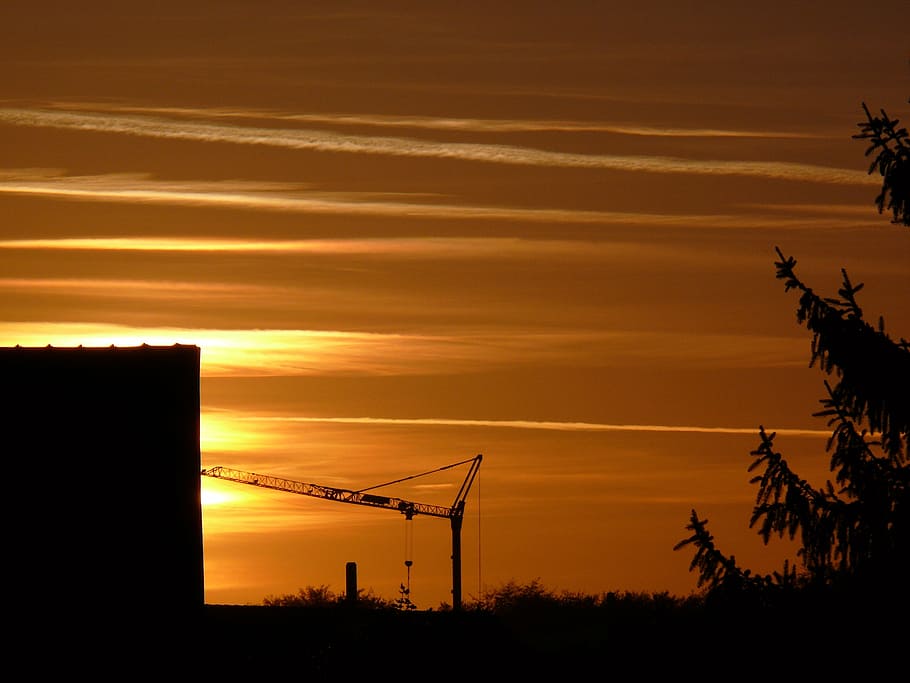sunset, afterglow, evening, winter sun, silhouette, dusk, sky HD wallpaper
