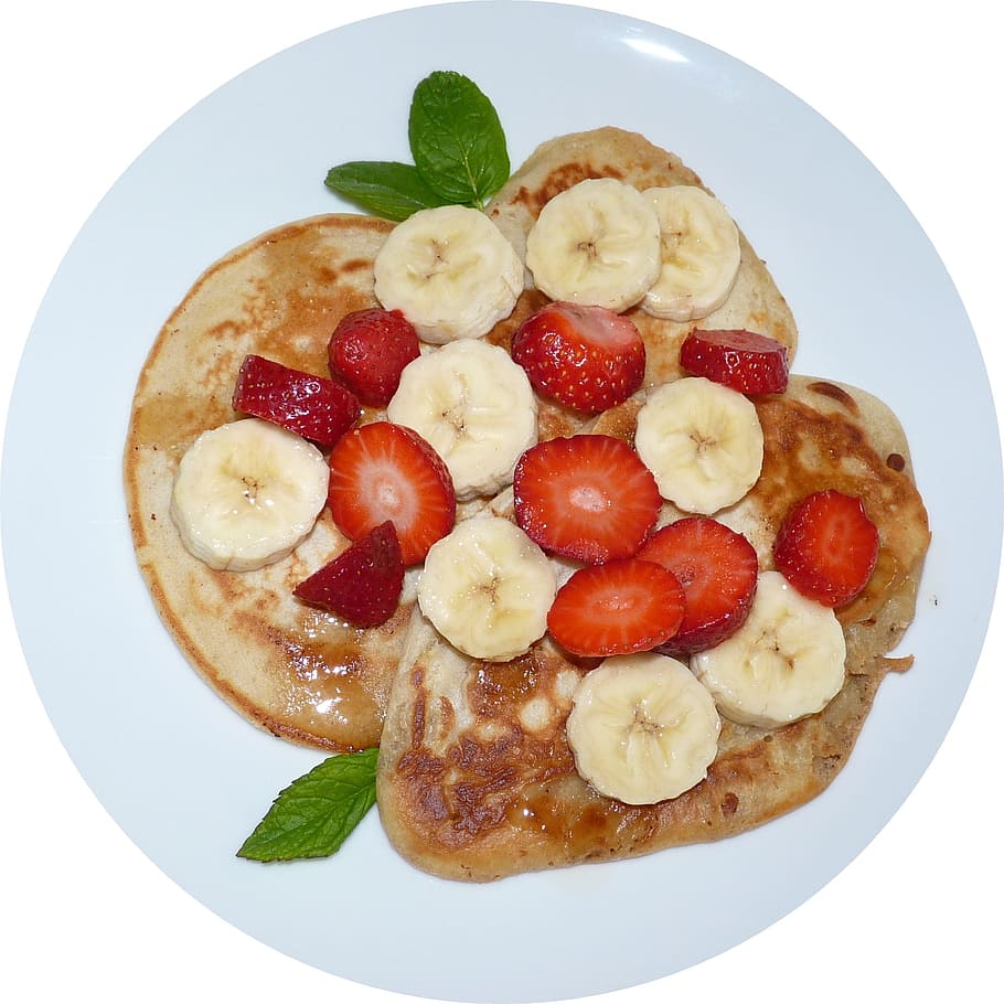 pancakes, food, breakfast, food and drink, fruit, freshness HD wallpaper